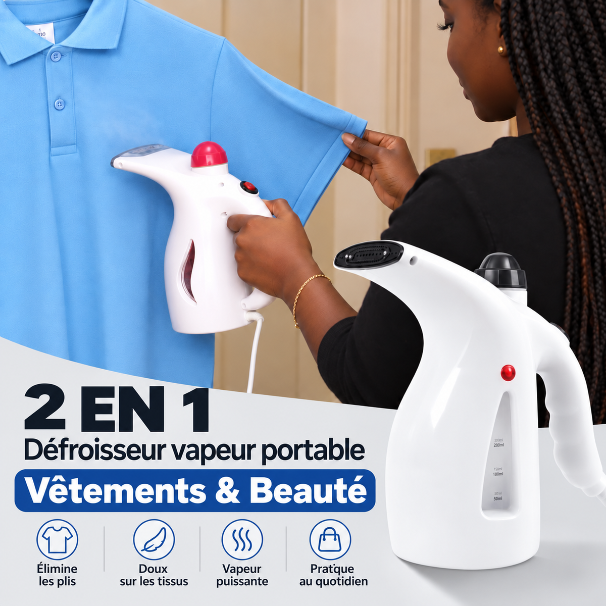 Défroisseur Vapeur Portable 2 en 1