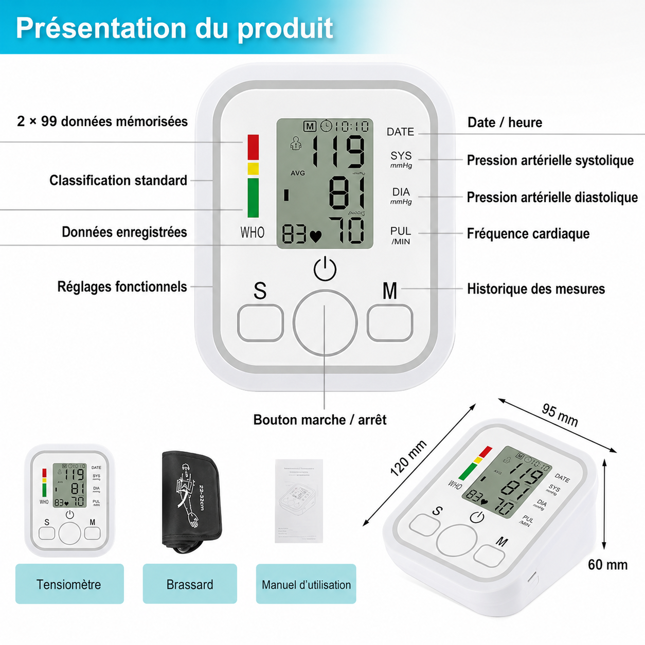 Tensiomètre électronique pour bras
