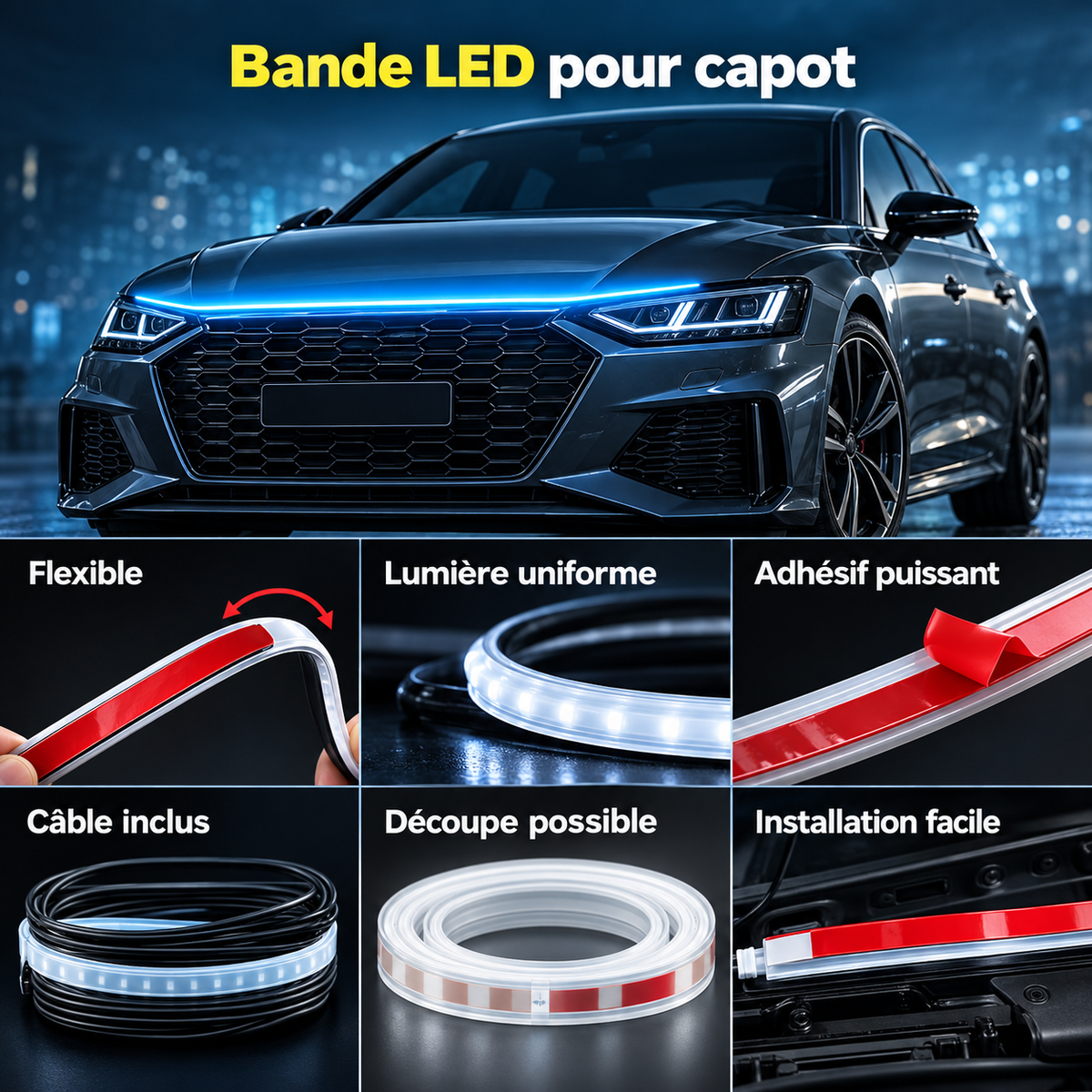 Éclairage de capot de voiture