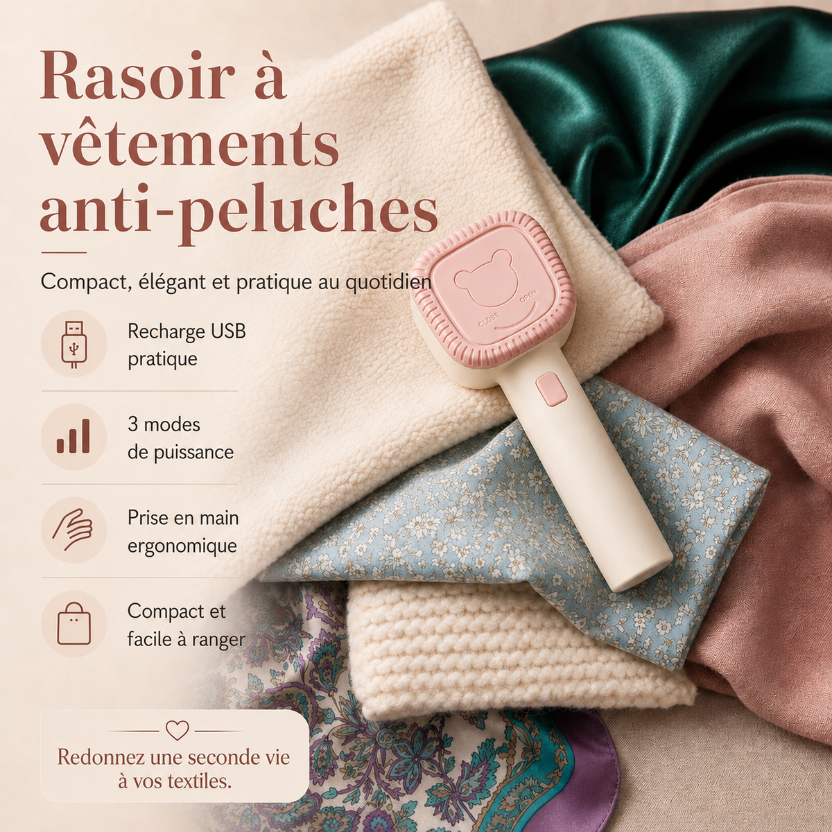Rasoir à vêtements anti-peluches