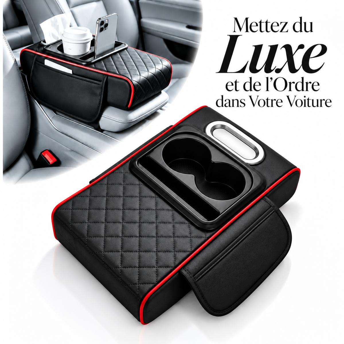 Organisateur de Voiture avec Accoudoir et Porte-Gobelets